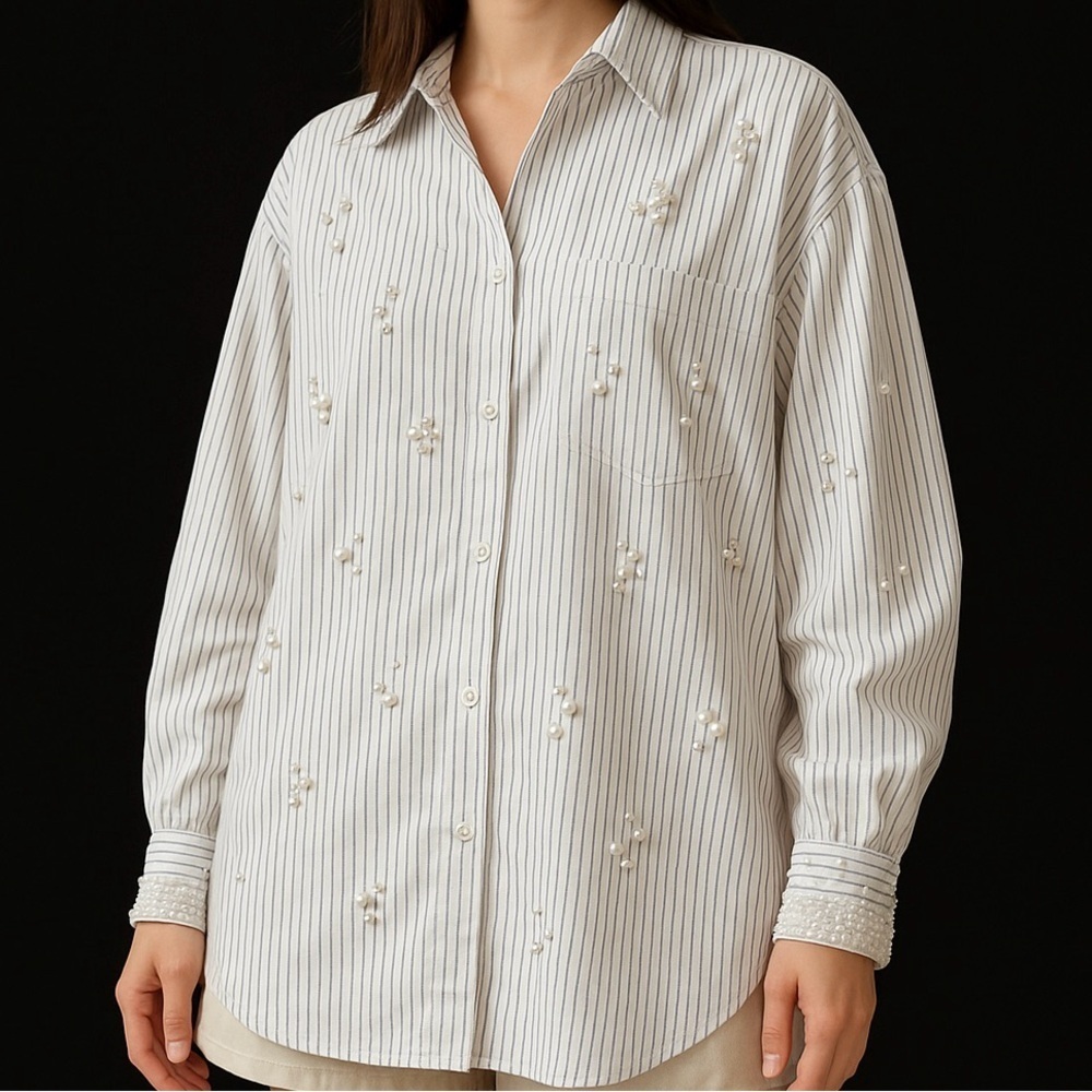 Anthropologie White Striped Button Down Shirt